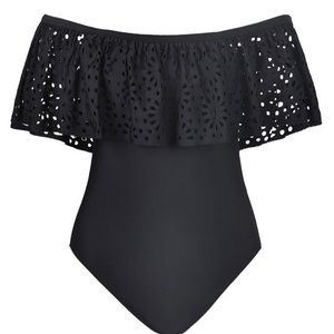 Off the shoulder one piece bathing suit